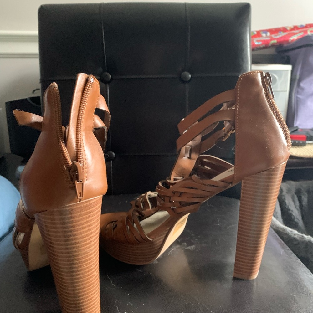 JustFab Brown Platform Strappy Heels